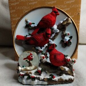 Cadona Designs 1999 Cardinal Figurine w/ Mini Snow Globe Winter Scene Decoration